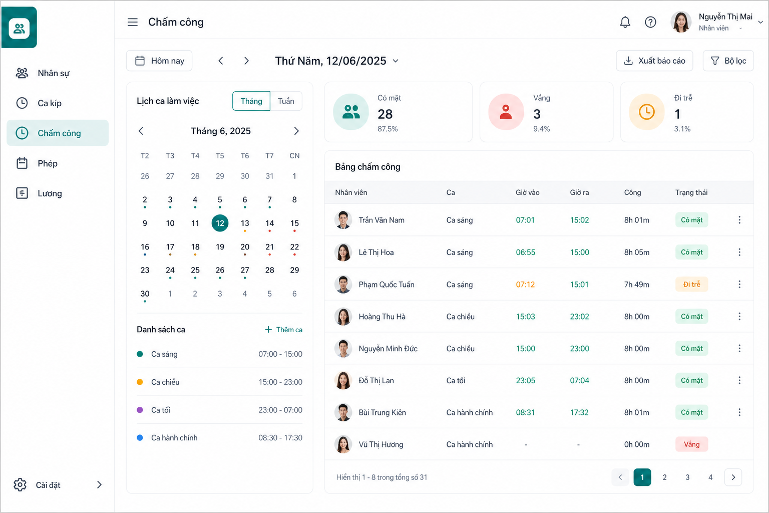 Demo quản lý nhân sự chấm công